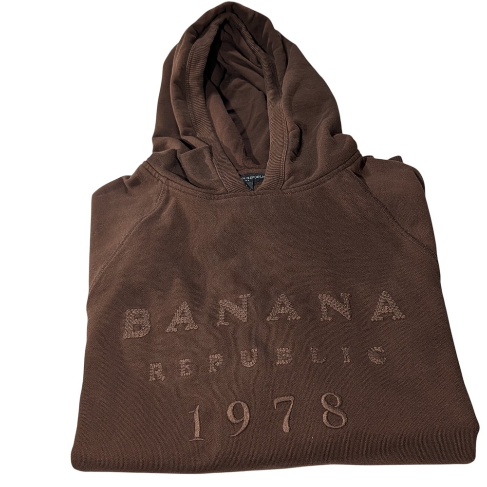 Banana Republic Hooded Sweatshirt Pockets Brown Textured Logo Mens Large